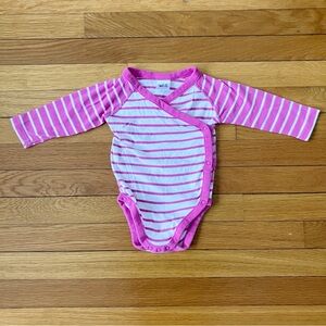 Hanna Andersson Pink White Stripes Cotton Kimono Wrap Style Bodysuit 75 12-18